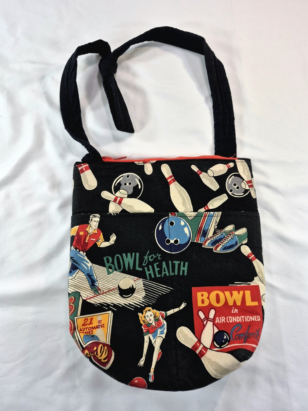 VTG Retro Alexander Henry Bowling Fabric Crossbody Bag Canvas Purse 50s Style